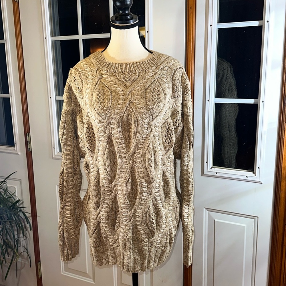 Gant Hand Knit Brown and Cream Open Cable Pattern